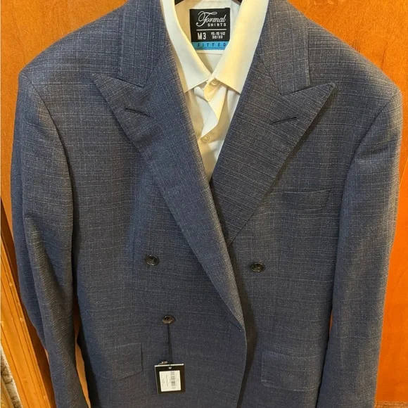 Cloakroom Wool Blue Double-Breasted Suit Jacket